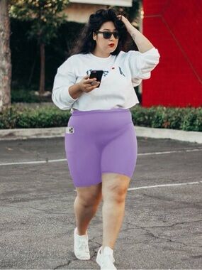 Plus-Size Lavender Bike Shorts with Wide Waistband, 2X